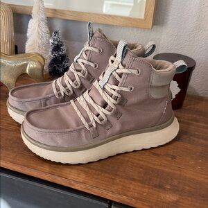 HeyDude High-Top Canvas Sneakers in Taupe